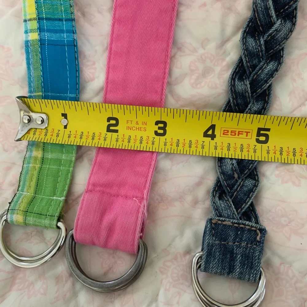 Belt Lot of 3 Solid Plaid Jean Braided Adjustable Blue Pink Girls
